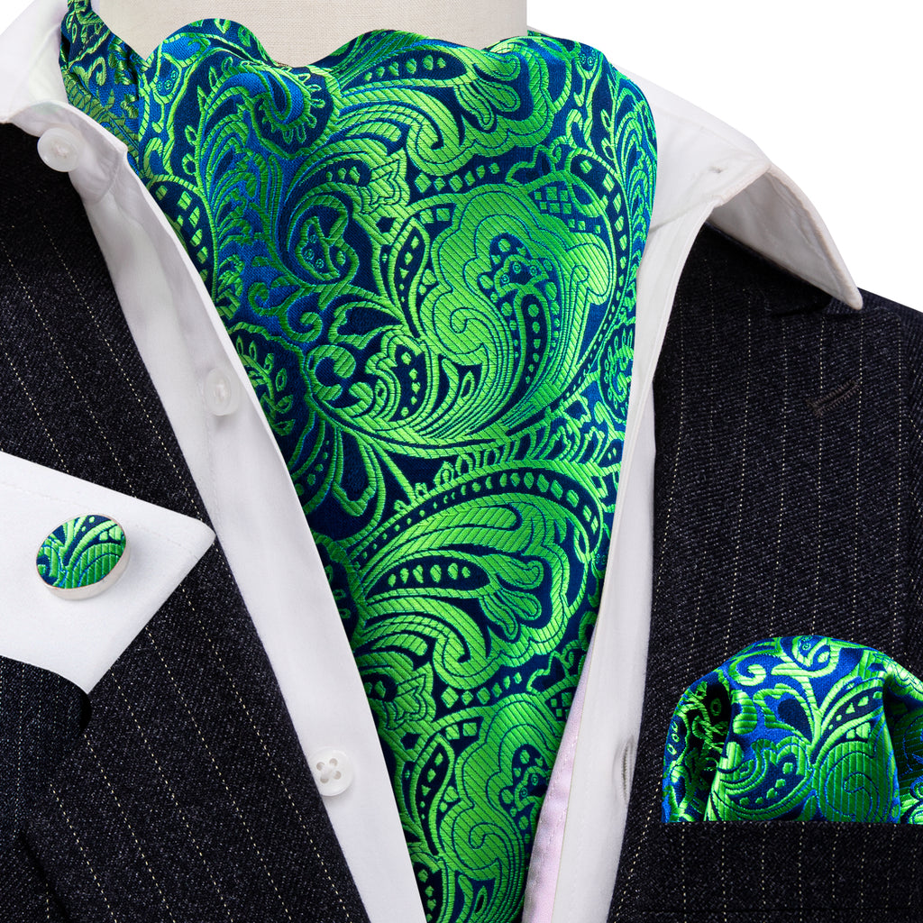 Teal Blue Paisley Ascot Set - GentCrest - View 2