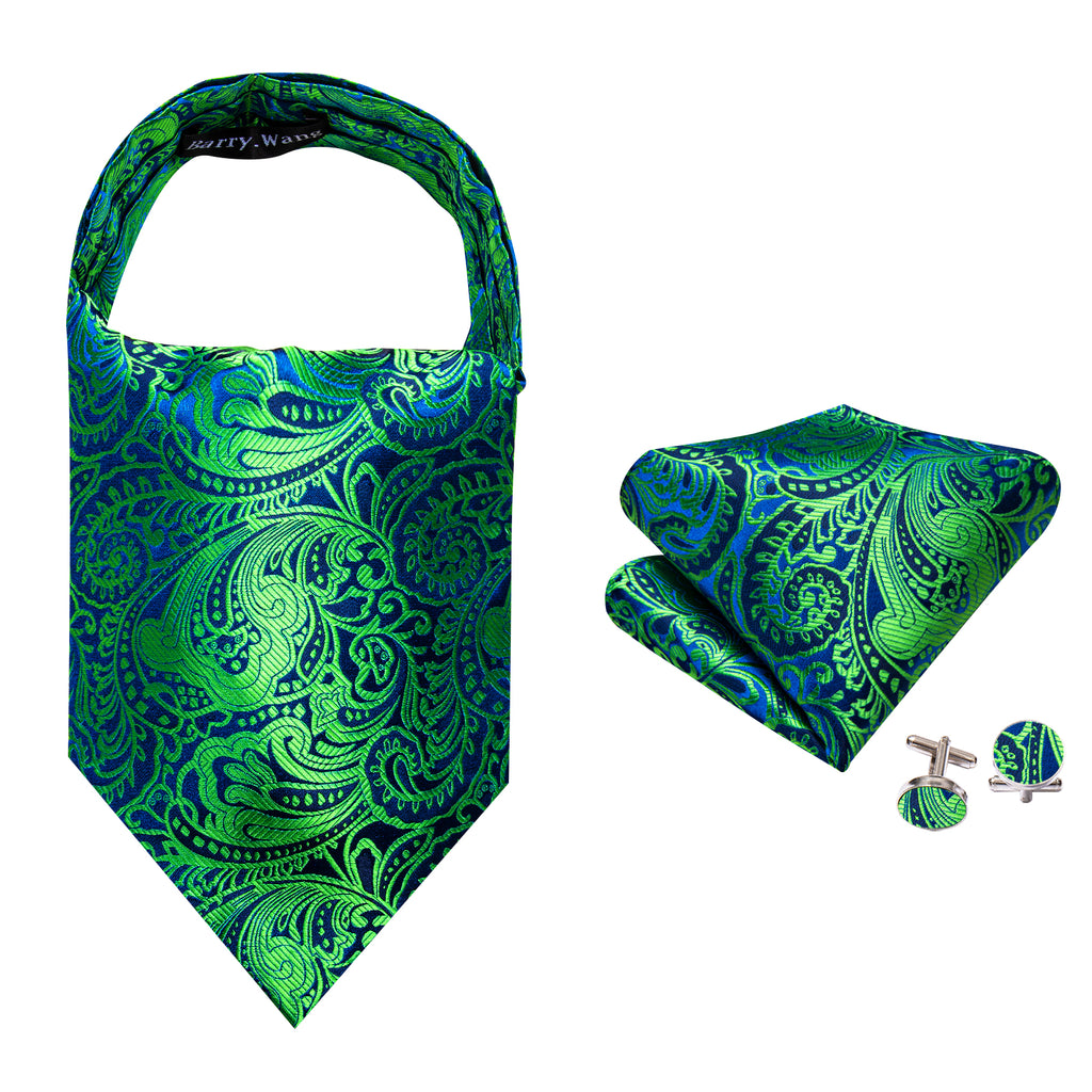 Teal Blue Paisley Ascot Set - GentCrest - View 6
