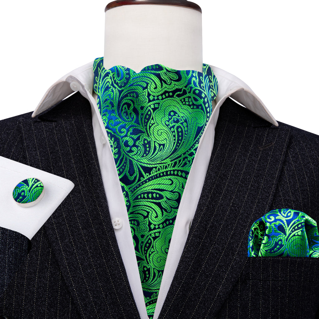 Teal Blue Paisley Ascot Set - GentCrest - View 4