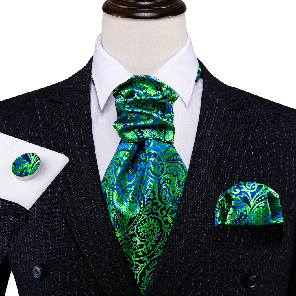 Teal Blue Paisley Ascot Set - GentCrest - View 5