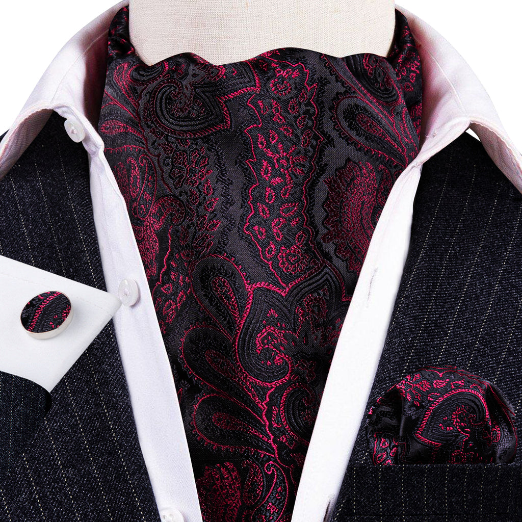 Black Maroon Paisley Ascot Set - GentCrest - View 2