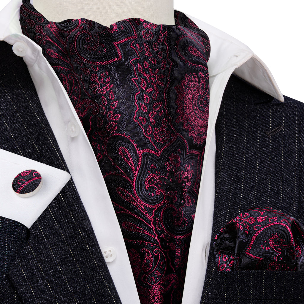 Black Maroon Paisley Ascot Set - GentCrest - View 3