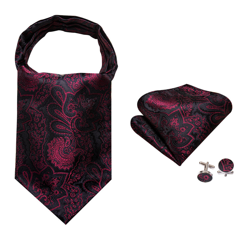 Black Maroon Paisley Ascot Set - GentCrest - View 4
