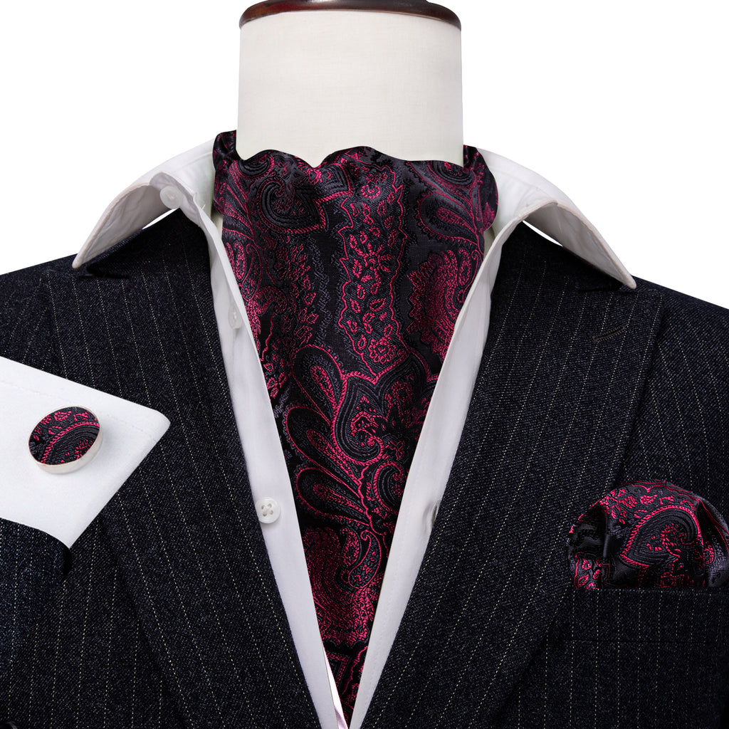 Black Maroon Paisley Ascot Set - GentCrest - View 5