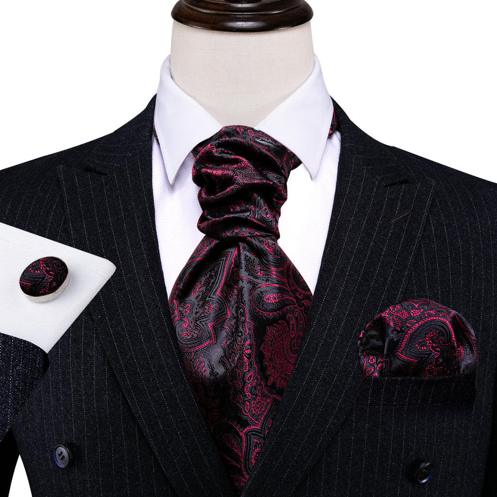 Black Maroon Paisley Ascot Set - GentCrest - View 6