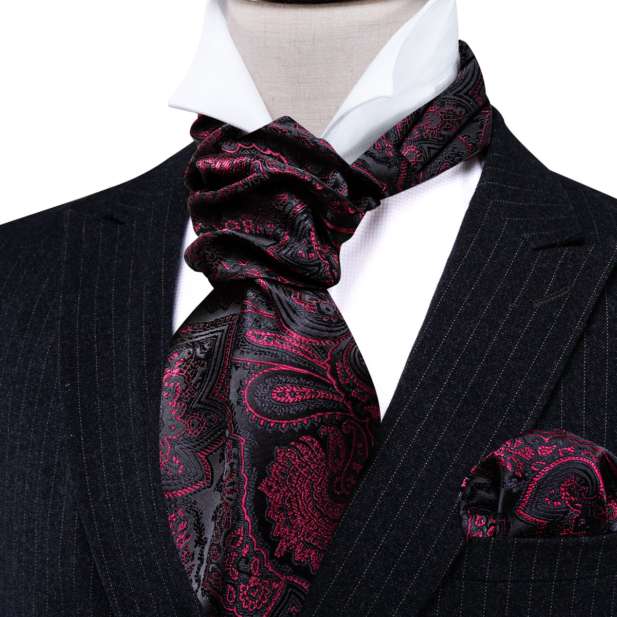 Black Maroon Paisley Ascot Set - GentCrest
