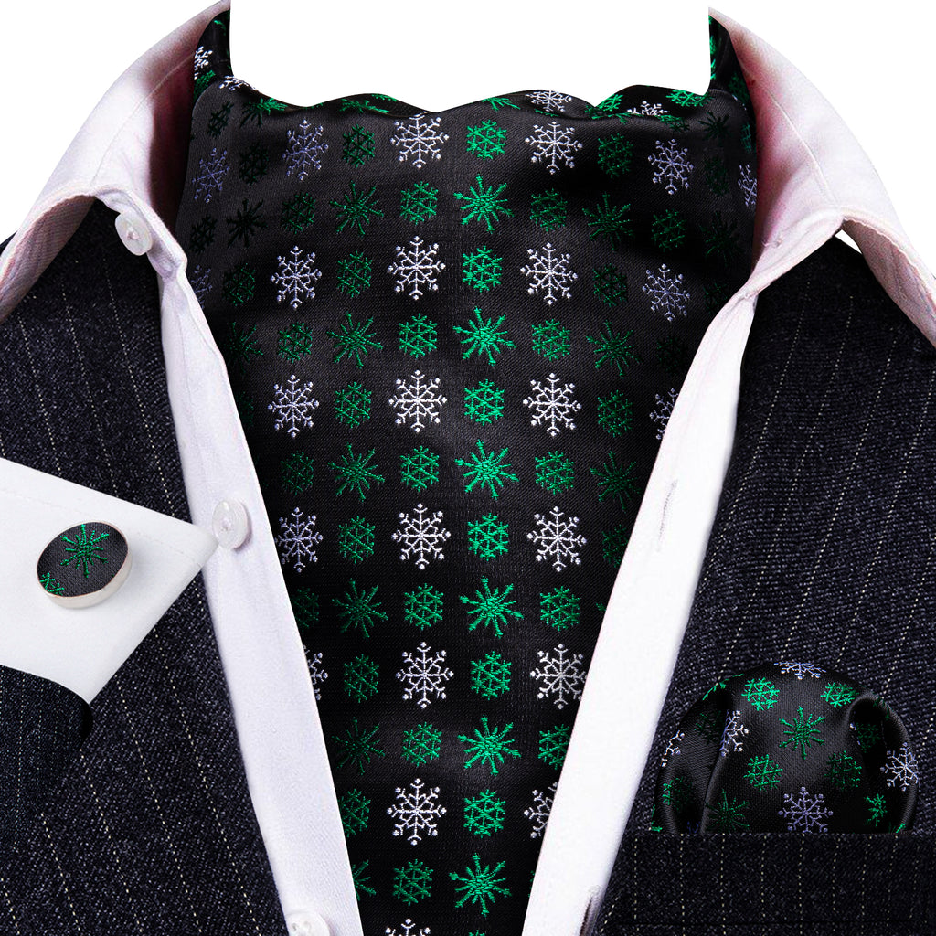 Black Green Christmas Snowflake Ascot Set - GentCrest - View 2