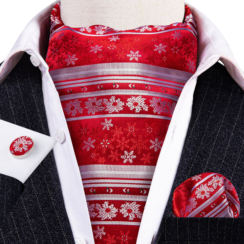 Red Silver Christmas Snowflake Ascot Set - GentCrest