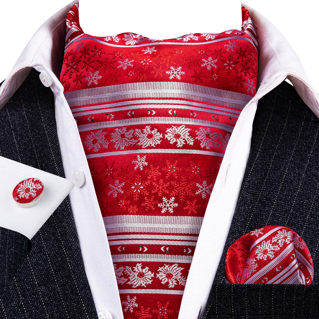 Red Silver Christmas Snowflake Ascot Set - GentCrest - View 2