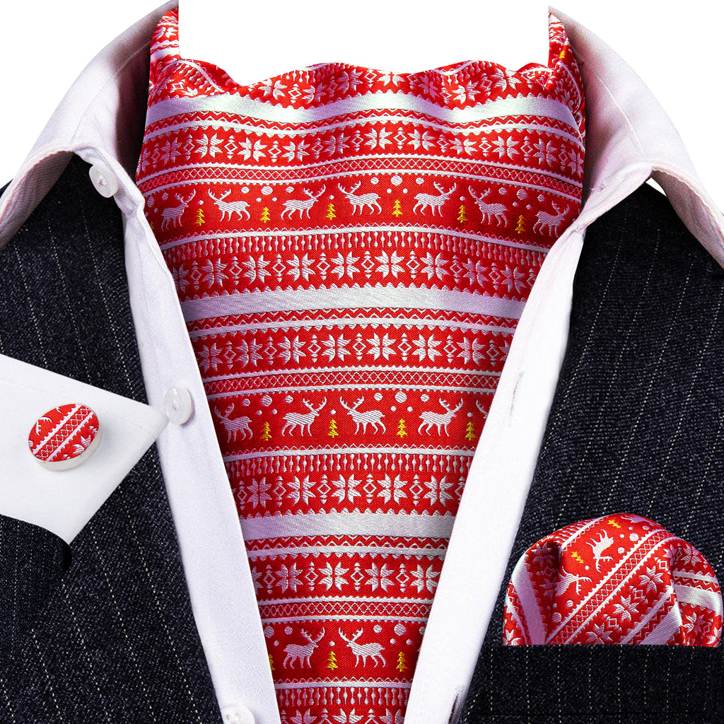 Red White Christmas Floral Elk Ascot Set - GentCrest - View 2