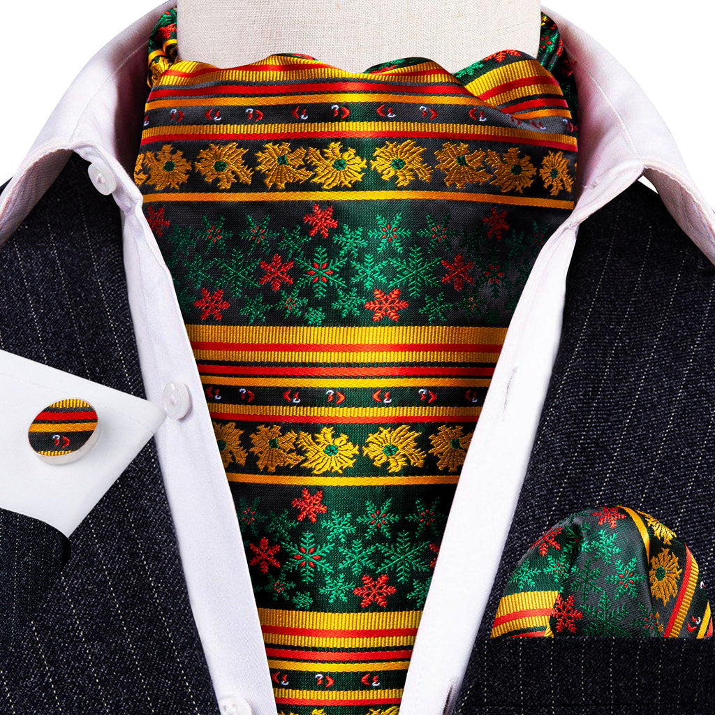 Green Gold Christmas Floral Ascot Set - GentCrest - View 2