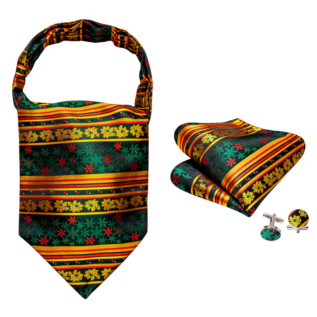 Green Gold Christmas Floral Ascot Set - GentCrest - View 4