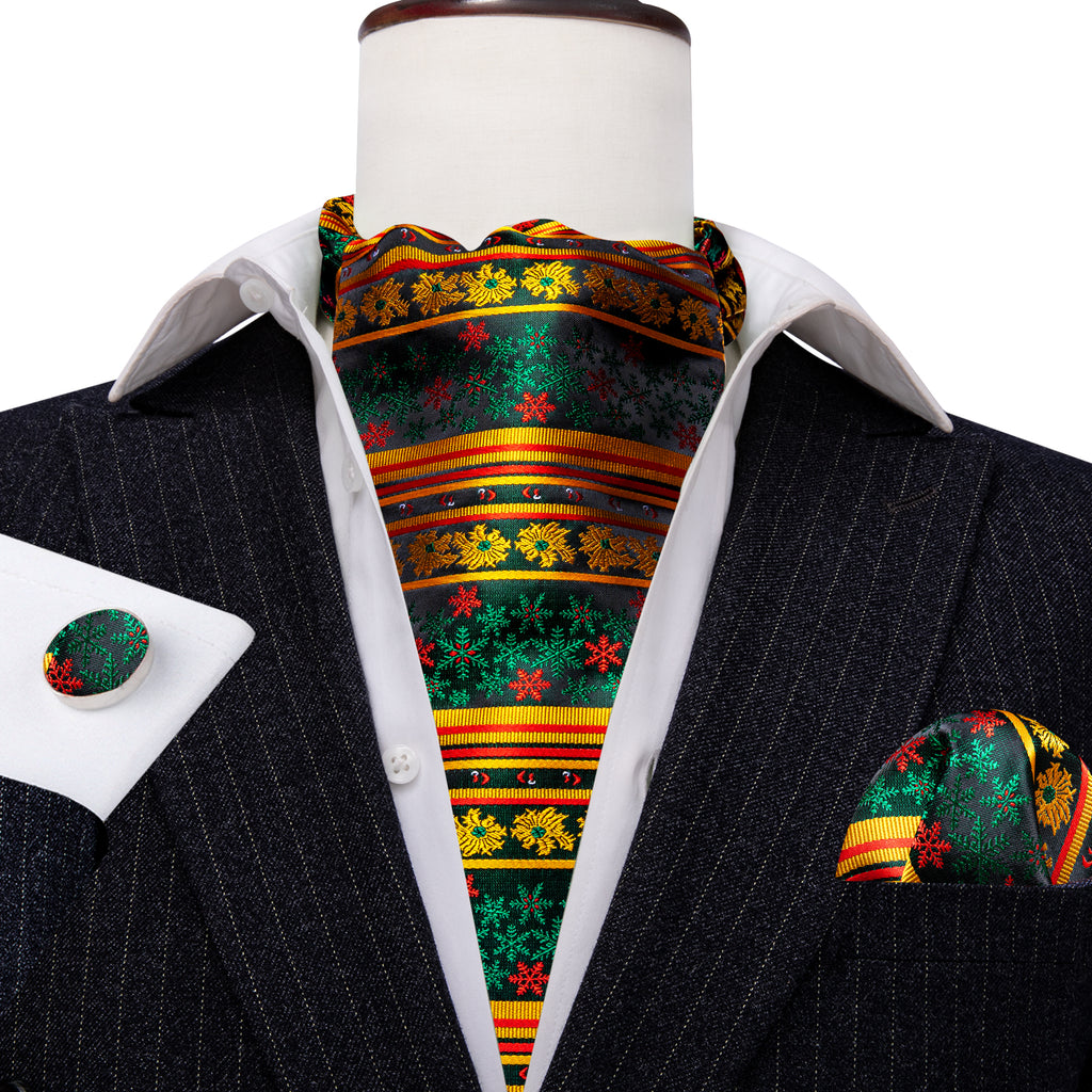 Green Gold Christmas Floral Ascot Set - GentCrest - View 5