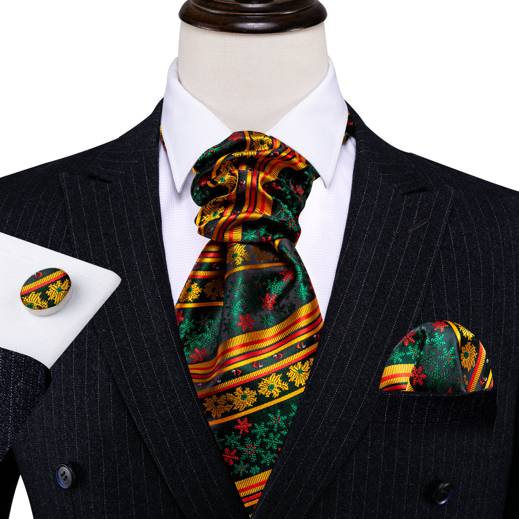 Green Gold Christmas Floral Ascot Set - GentCrest - View 6