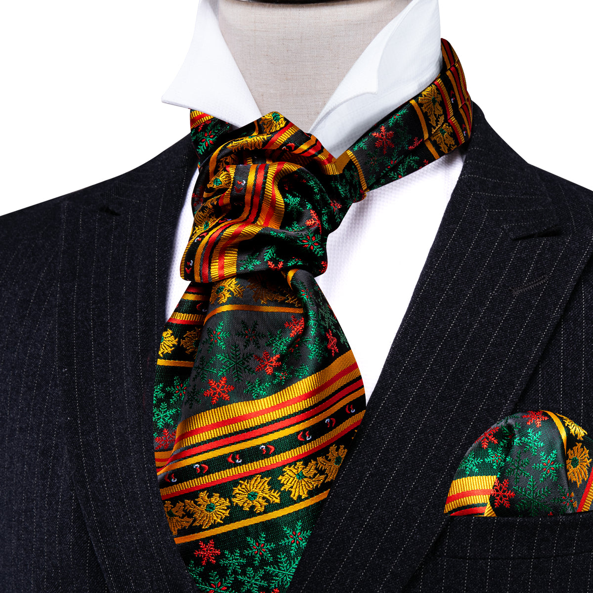 Green Gold Christmas Floral Ascot Set - GentCrest