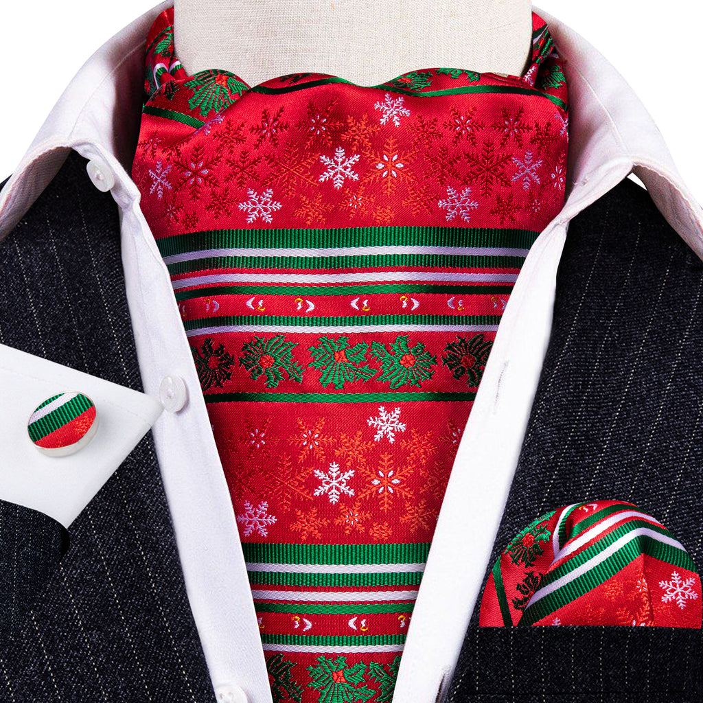 Red Green Christmas Floral Ascot Set - GentCrest - View 2