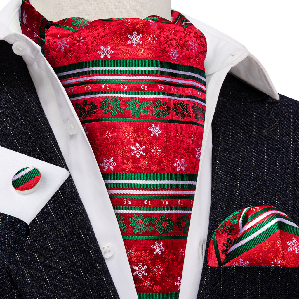 Red Green Christmas Floral Ascot Set - GentCrest - View 4
