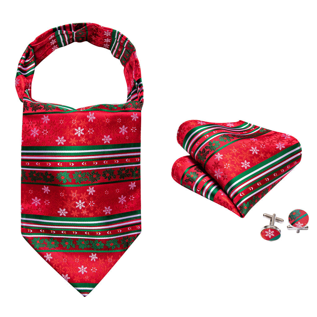 Red Green Christmas Floral Ascot Set - GentCrest - View 3