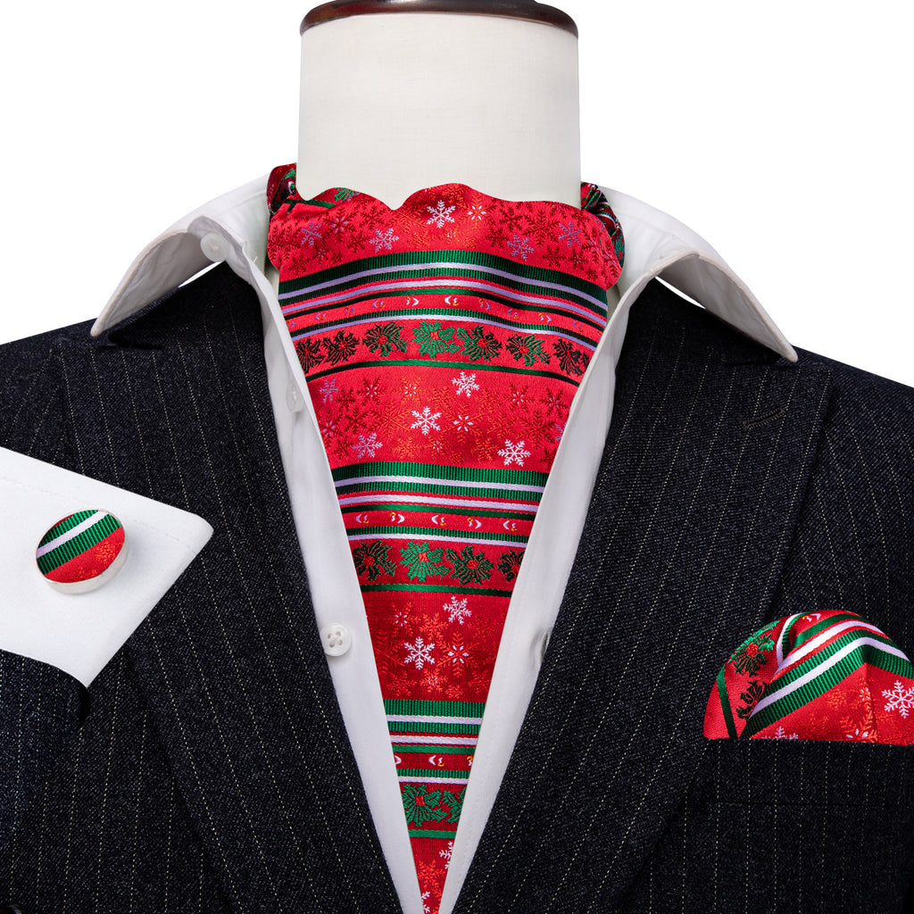 Red Green Christmas Floral Ascot Set - GentCrest - View 5