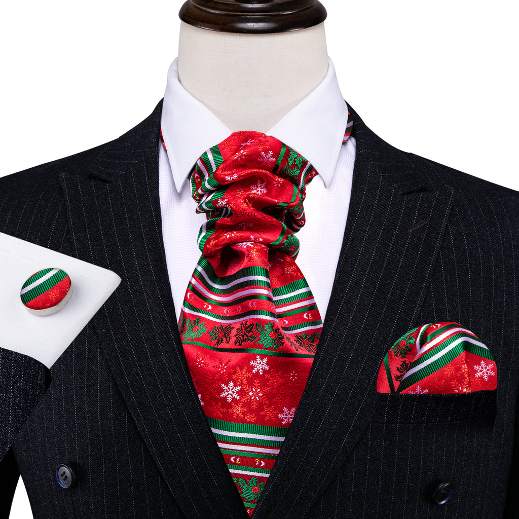 Red Green Christmas Floral Ascot Set - GentCrest - View 6