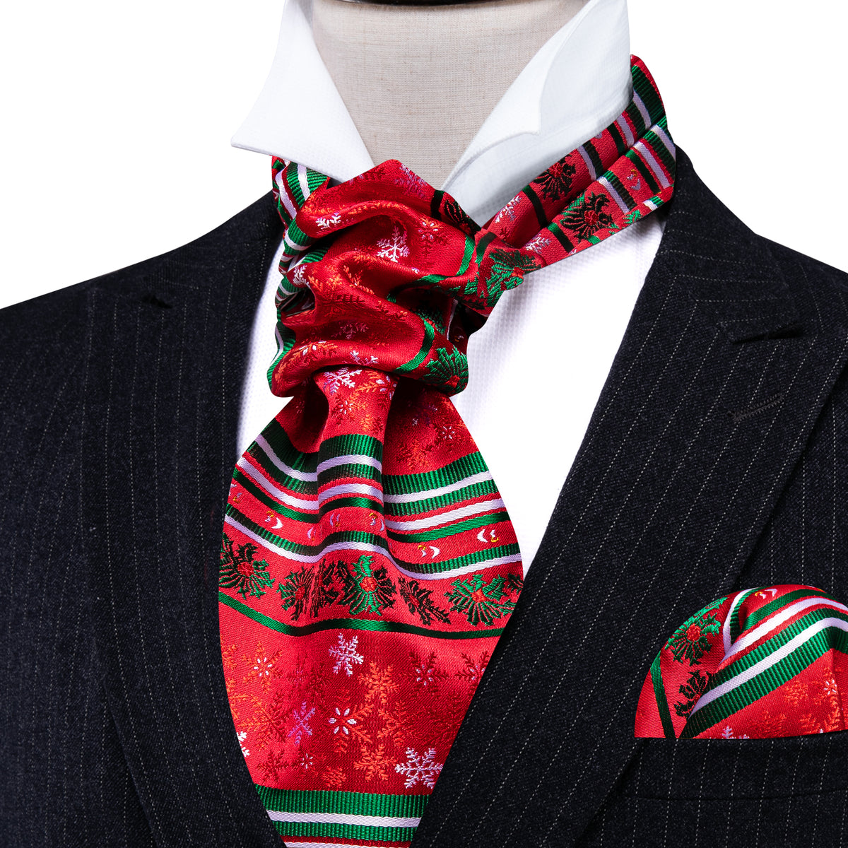 Red Green Christmas Floral Ascot Set - GentCrest