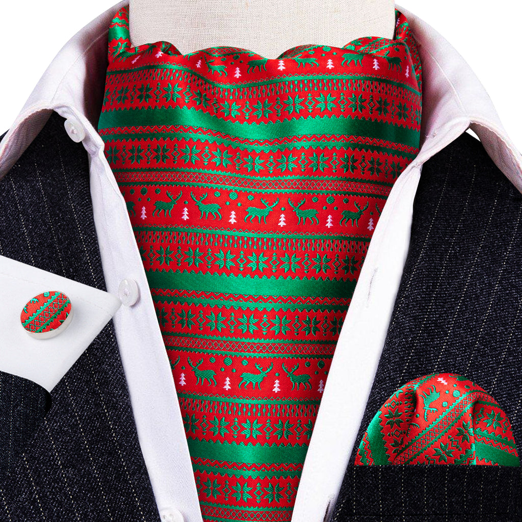 Red Green Christmas Floral Elk Ascot Set - GentCrest - View 2