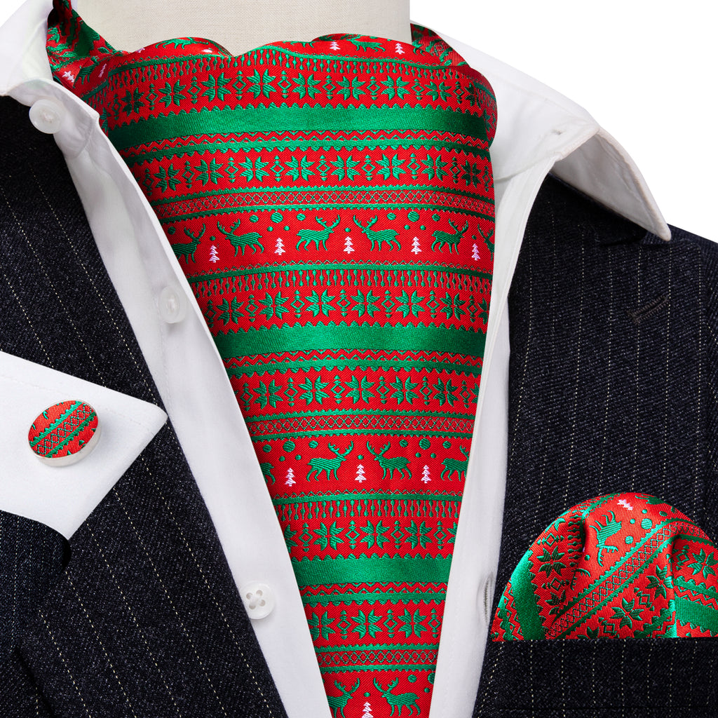 Red Green Christmas Floral Elk Ascot Set - GentCrest - View 4