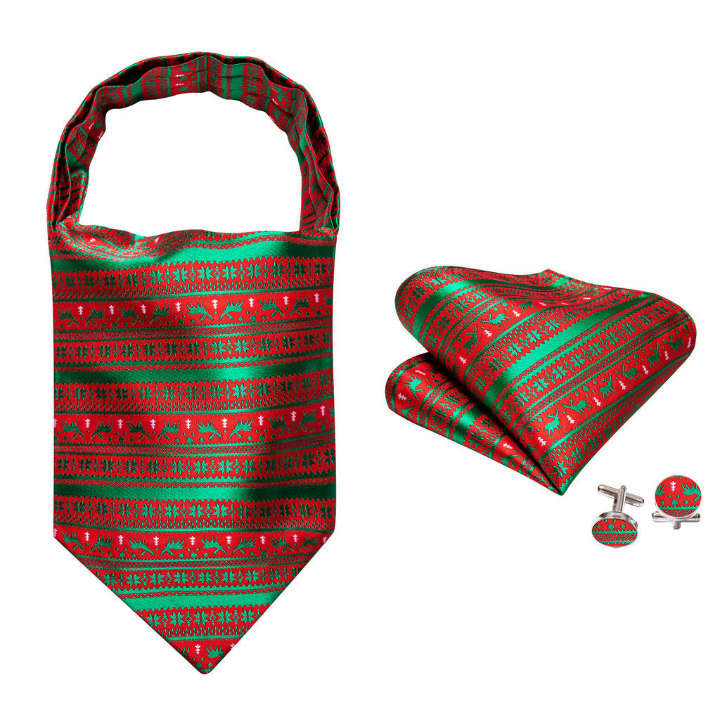 Red Green Christmas Floral Elk Ascot Set - GentCrest - View 6