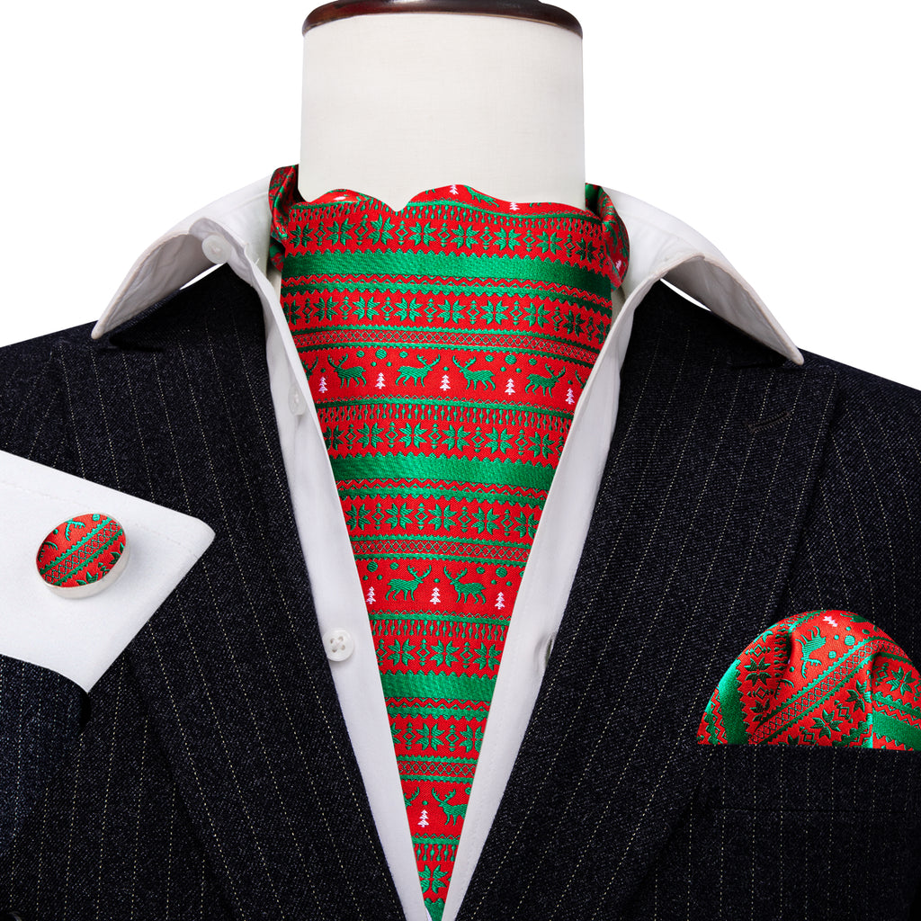Red Green Christmas Floral Elk Ascot Set - GentCrest - View 3