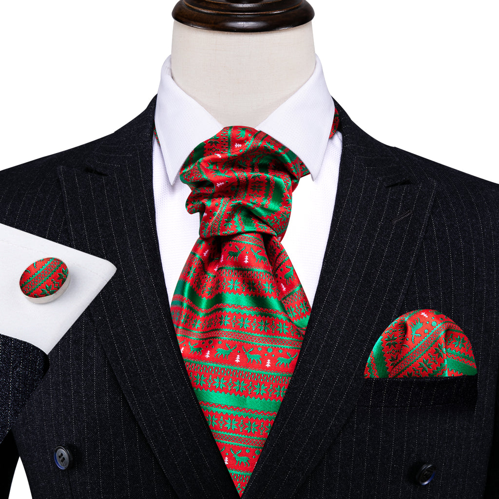 Red Green Christmas Floral Elk Ascot Set - GentCrest - View 5