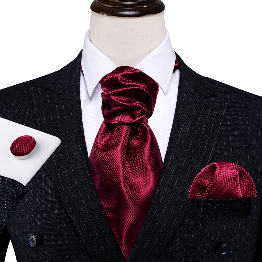 Dark Red Striped Ascot Set - GentCrest - View 5