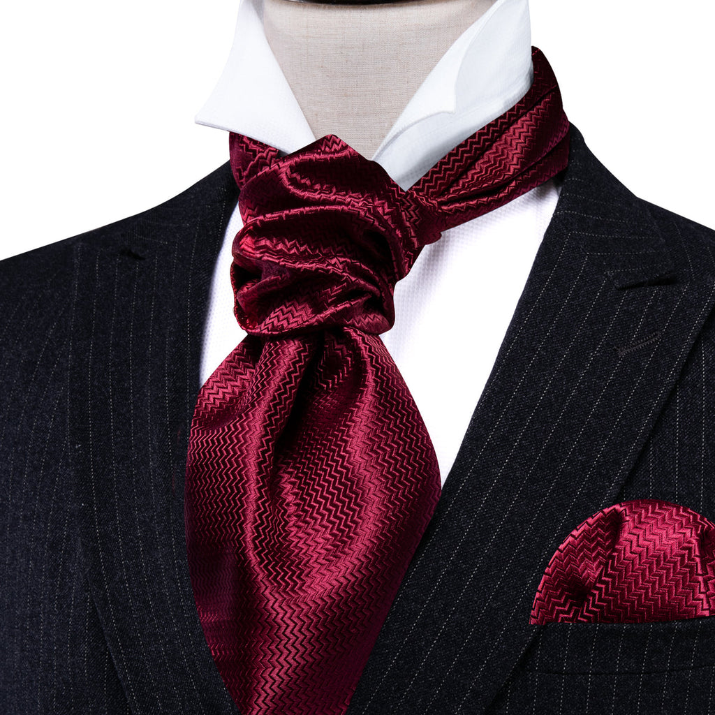 Dark Red Striped Ascot Set - GentCrest