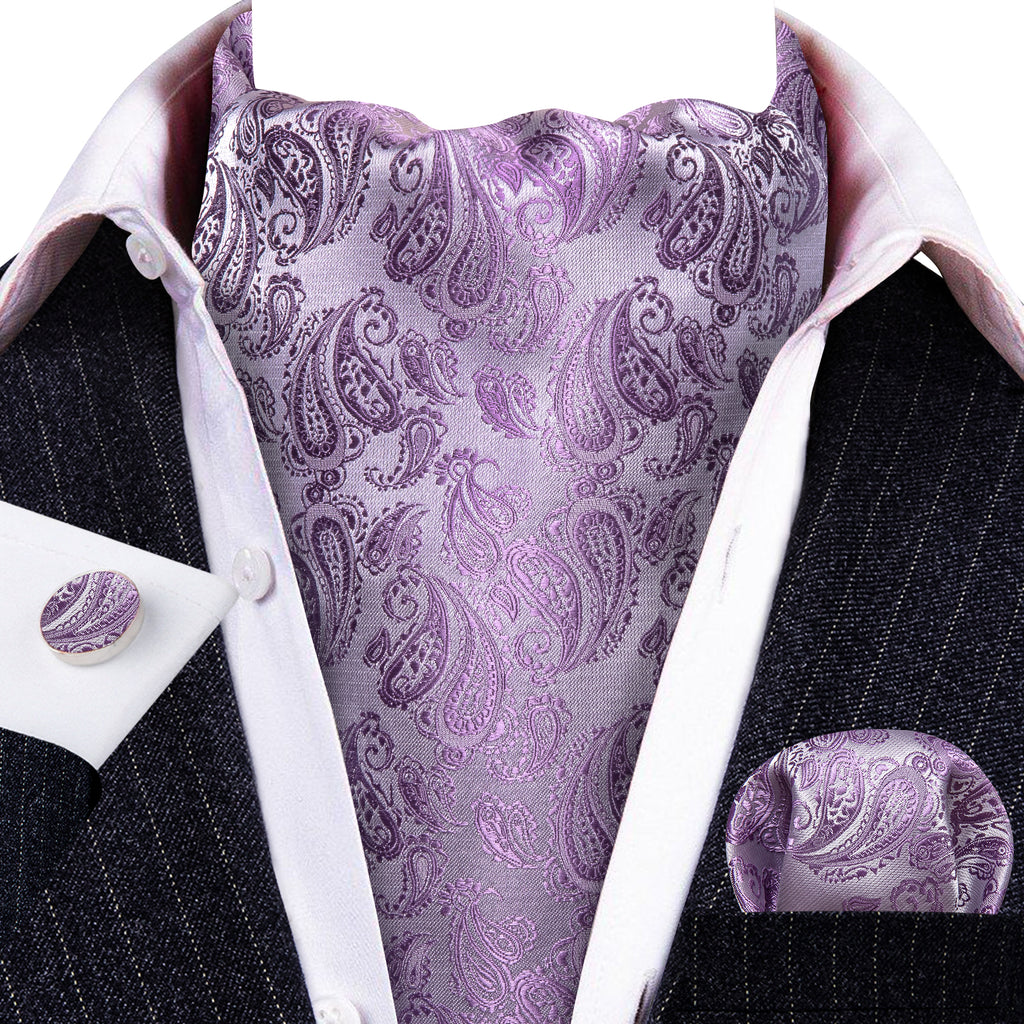 Purple White Paisley Ascot Set - GentCrest - View 2