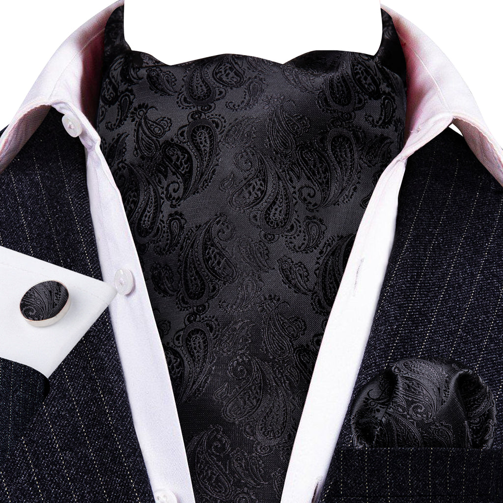 Black Paisley Ascot Set - GentCrest - View 2