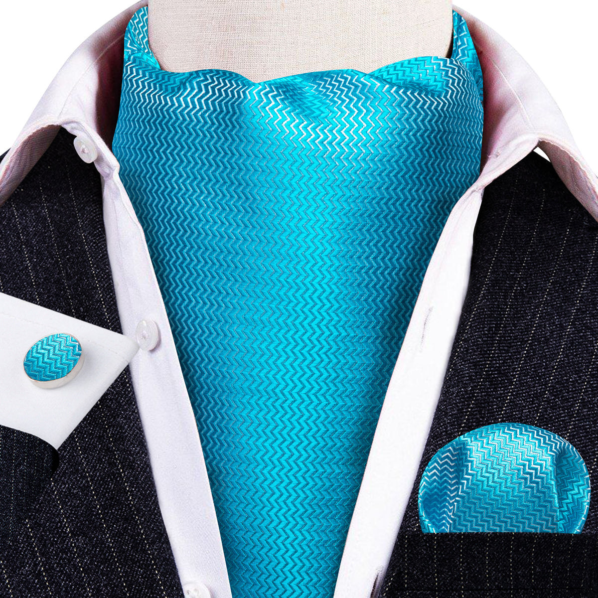 Sky Blue Solid Ascot Set - GentCrest