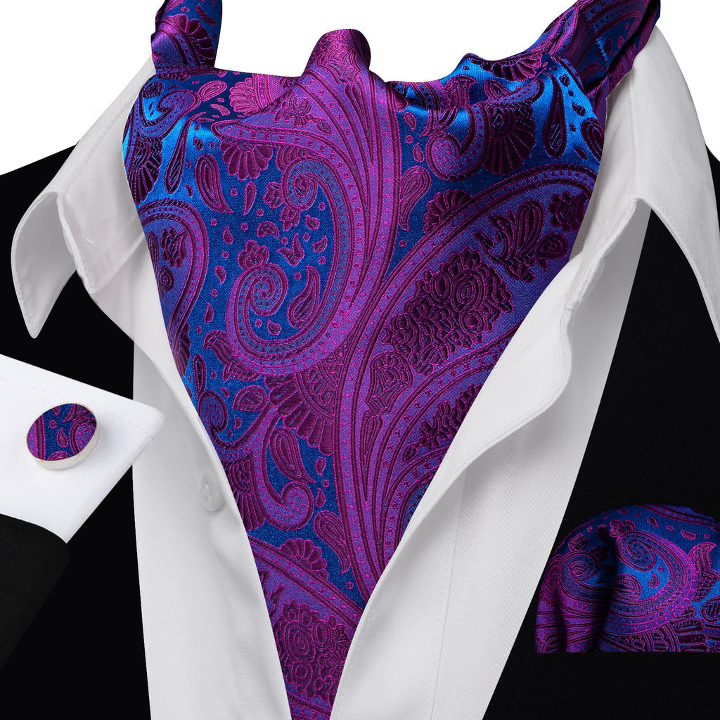 Purple Blue Paisley Ascot Set - GentCrest - View 2