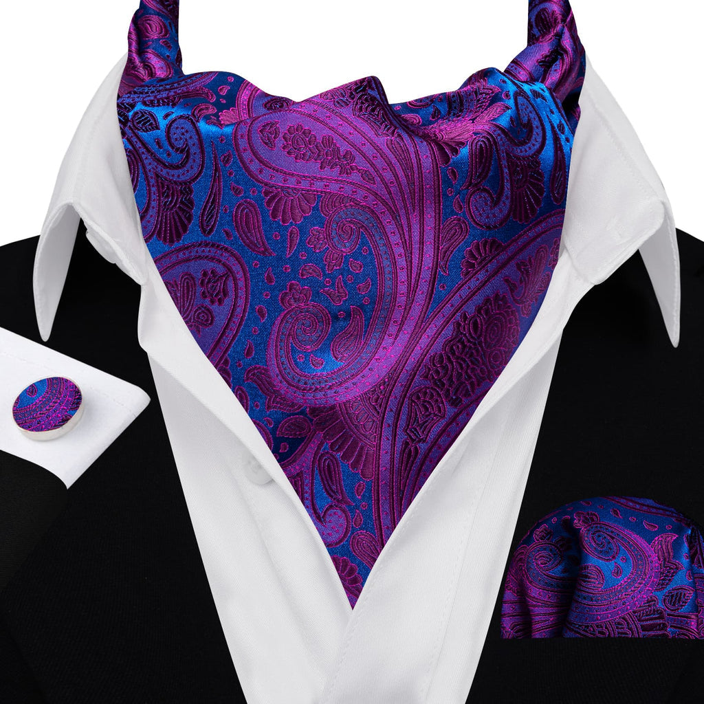Purple Blue Paisley Ascot Set - GentCrest - View 3
