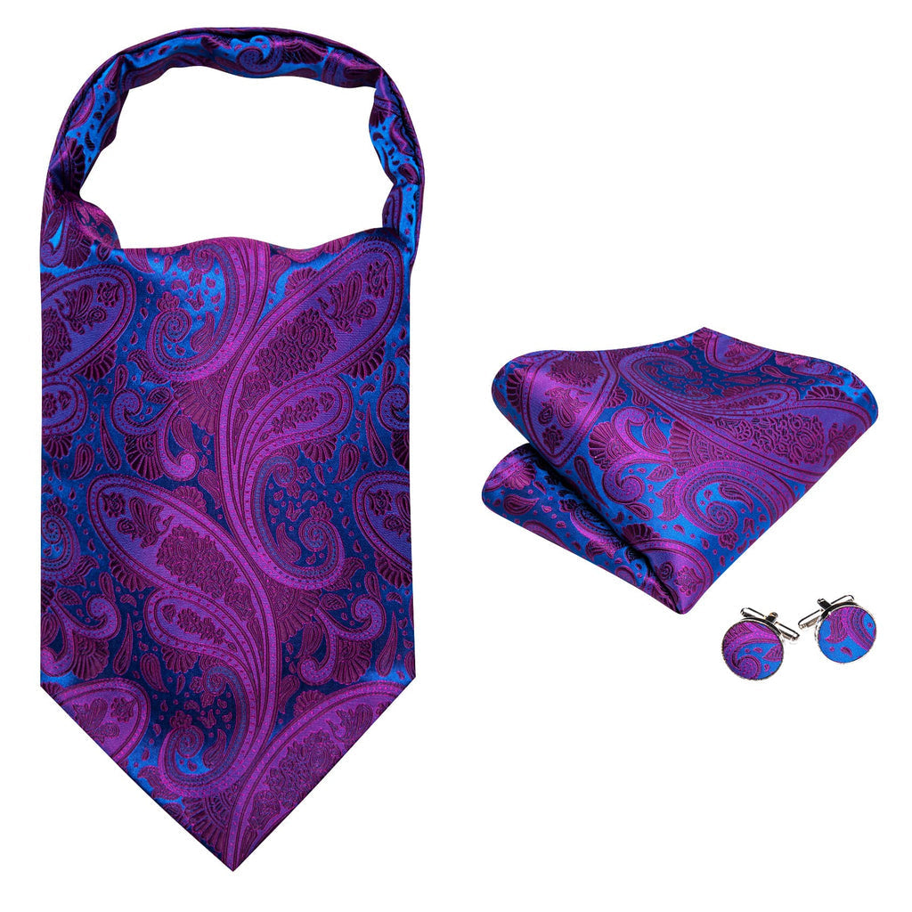 Purple Blue Paisley Ascot Set - GentCrest - View 4