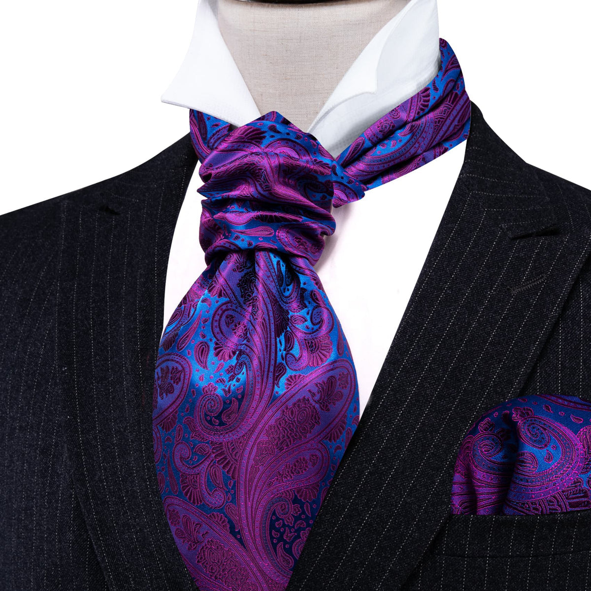 Purple Blue Paisley Ascot Set - GentCrest