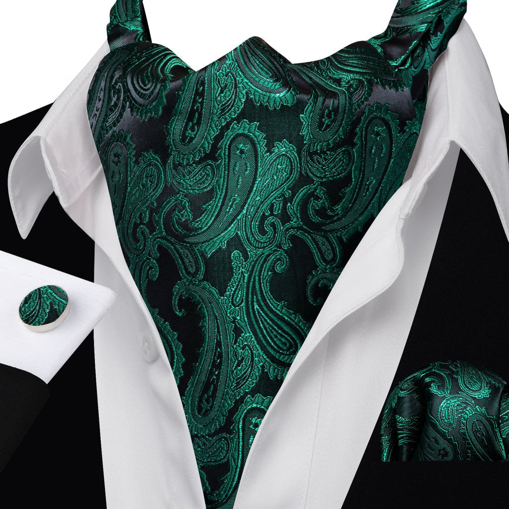 Dark Green Paisley Ascot Set - GentCrest - View 2