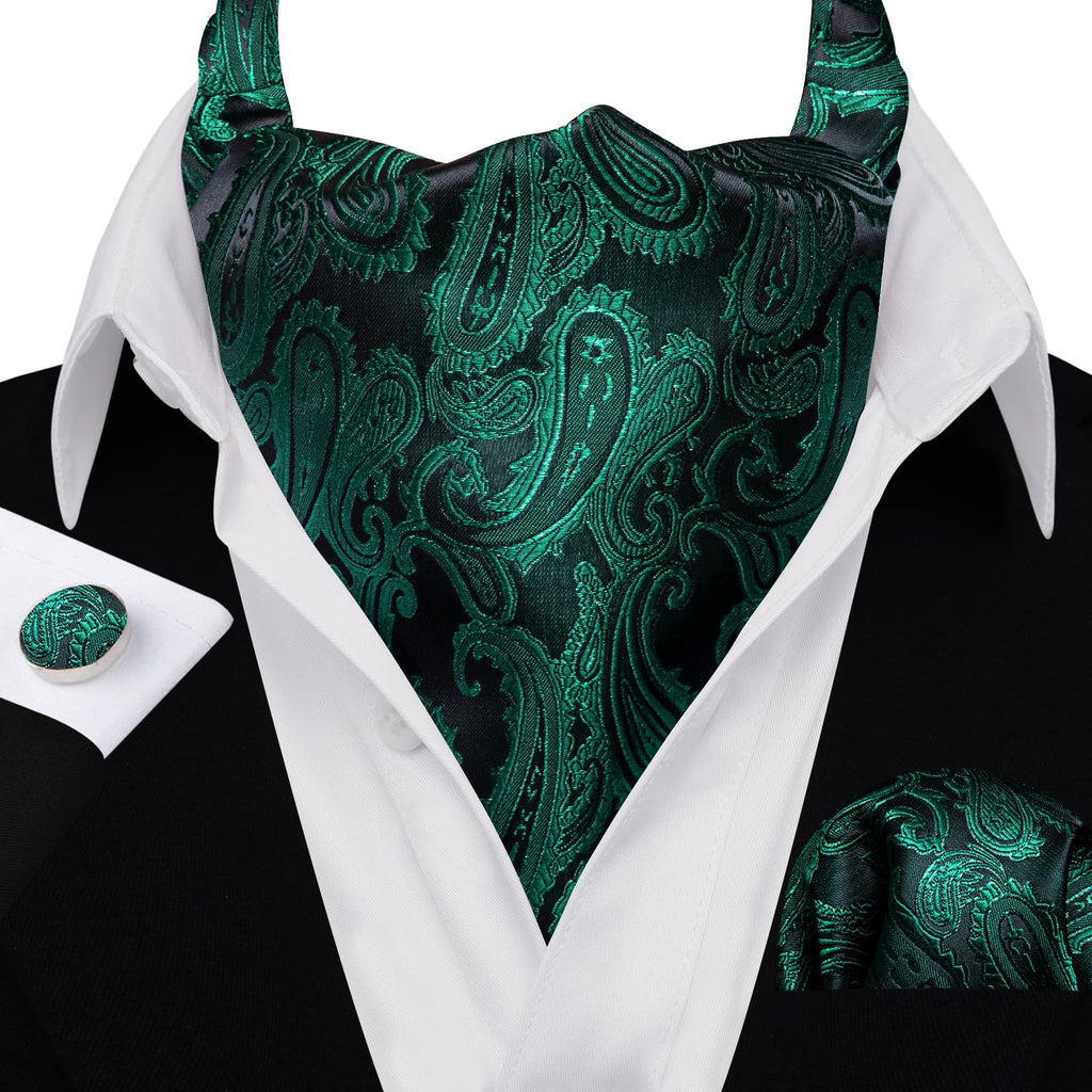 Dark Green Paisley Ascot Set - GentCrest - View 3