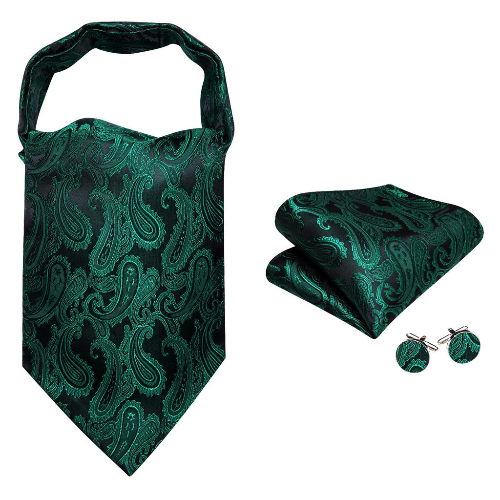 Dark Green Paisley Ascot Set - GentCrest - View 4