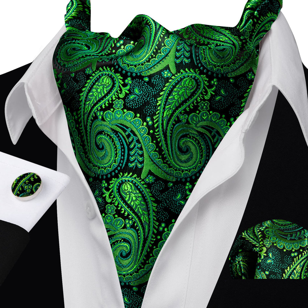 Dark Green Paisley Ascot Set - GentCrest - View 2