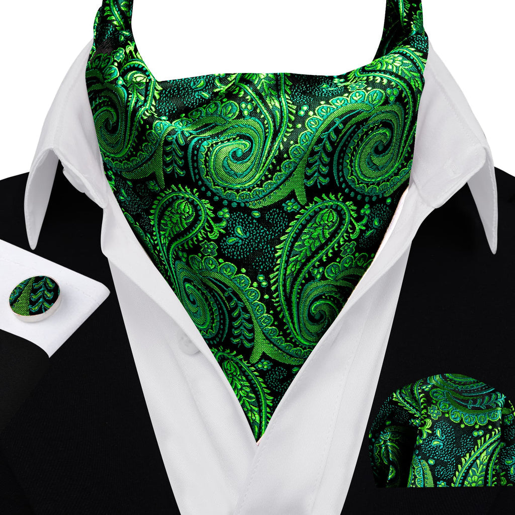 Dark Green Paisley Ascot Set - GentCrest - View 3