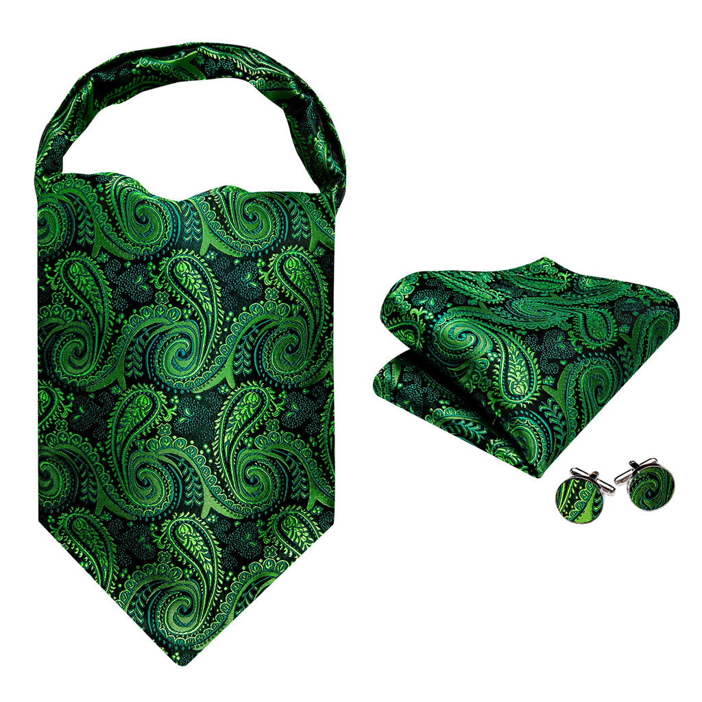 Dark Green Paisley Ascot Set - GentCrest - View 4