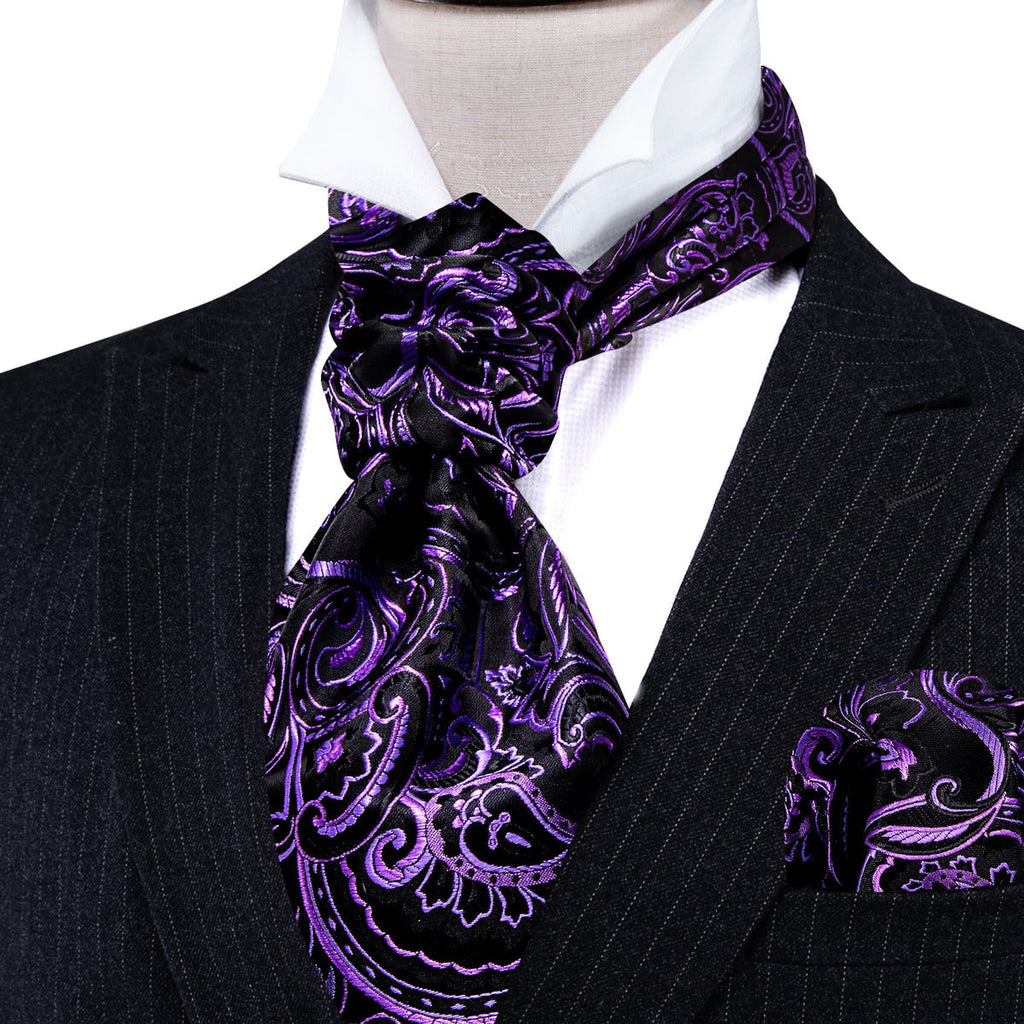 Black Purple Ascot Set - GentCrest