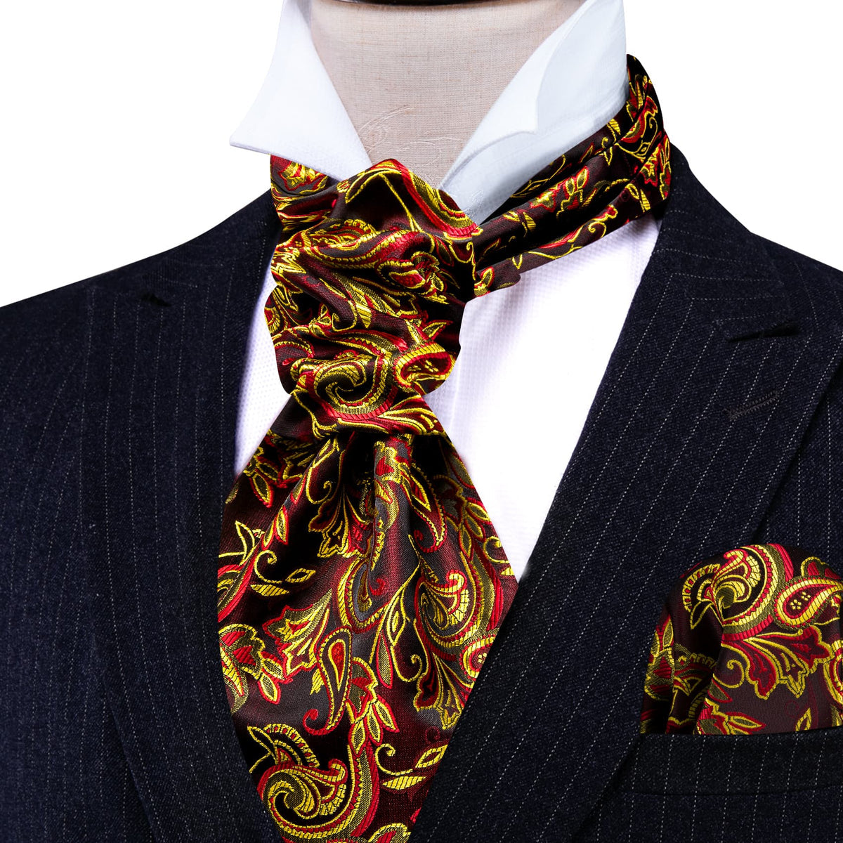 Red and Yellow Jacquard Ascot Set - GentCrest - View 3