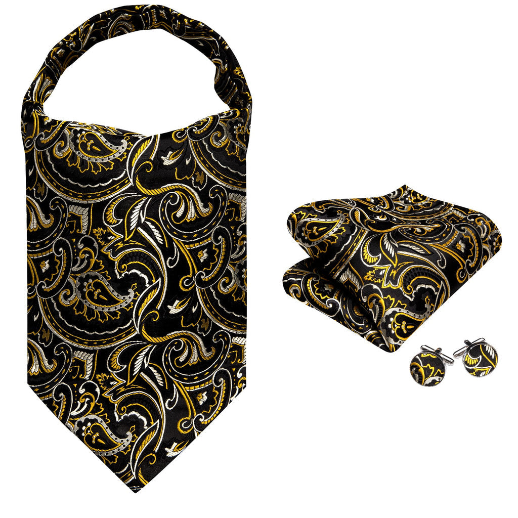 Black Beige Yellow Floral Ascot Set - GentCrest - View 4