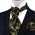Black Beige Yellow Floral Ascot Set - GentCrest