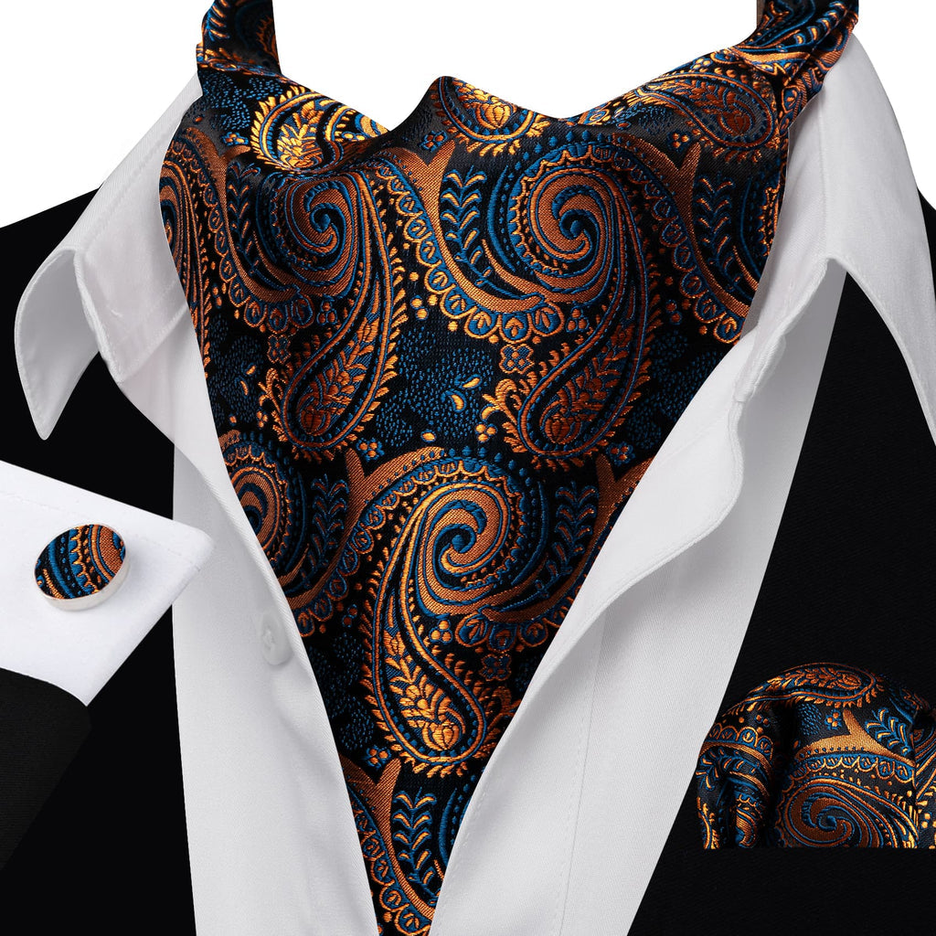 Dark Blue Golden Paisley Ascot Set - GentCrest - View 2